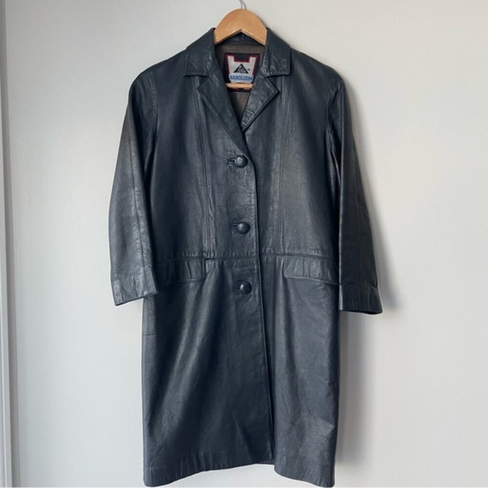 Vintage Black Vegan Leather Blazer Jacket 90s - Picture 2 of 9